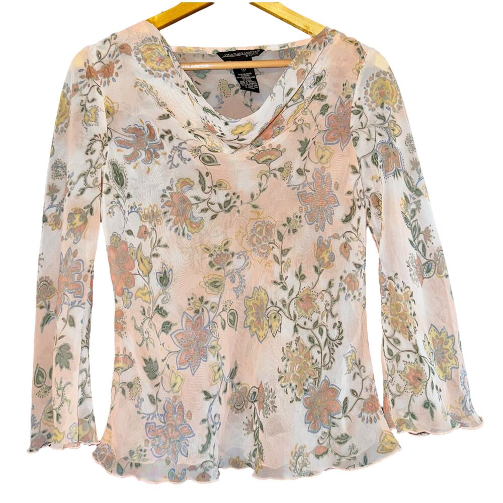 Vintage Sheer Fairy Blouse Shirt Medium Bell Sleeve Whimsy Dainty Y2K Cowl Neck